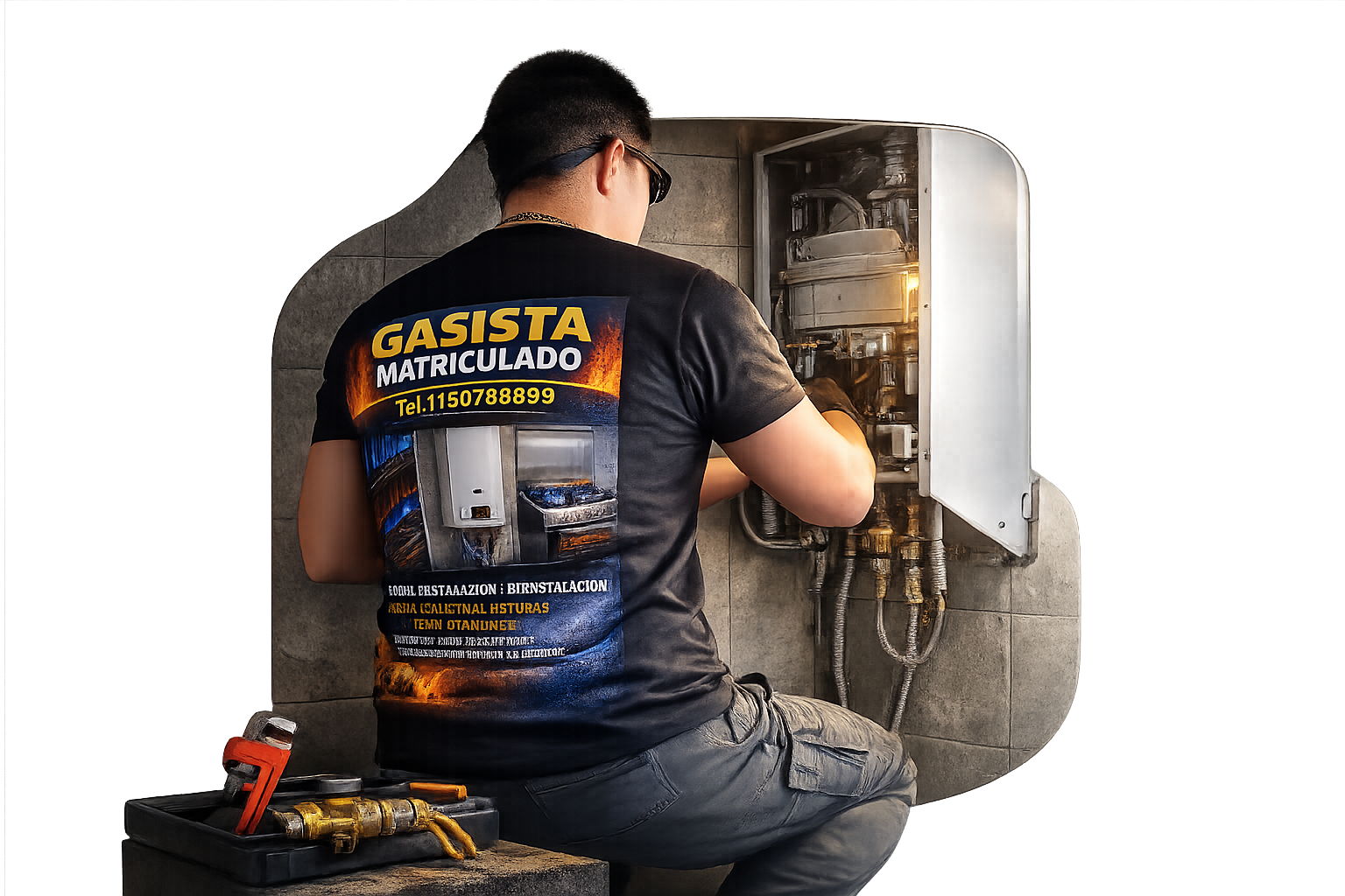 Gasista matriculado instalando un calefón